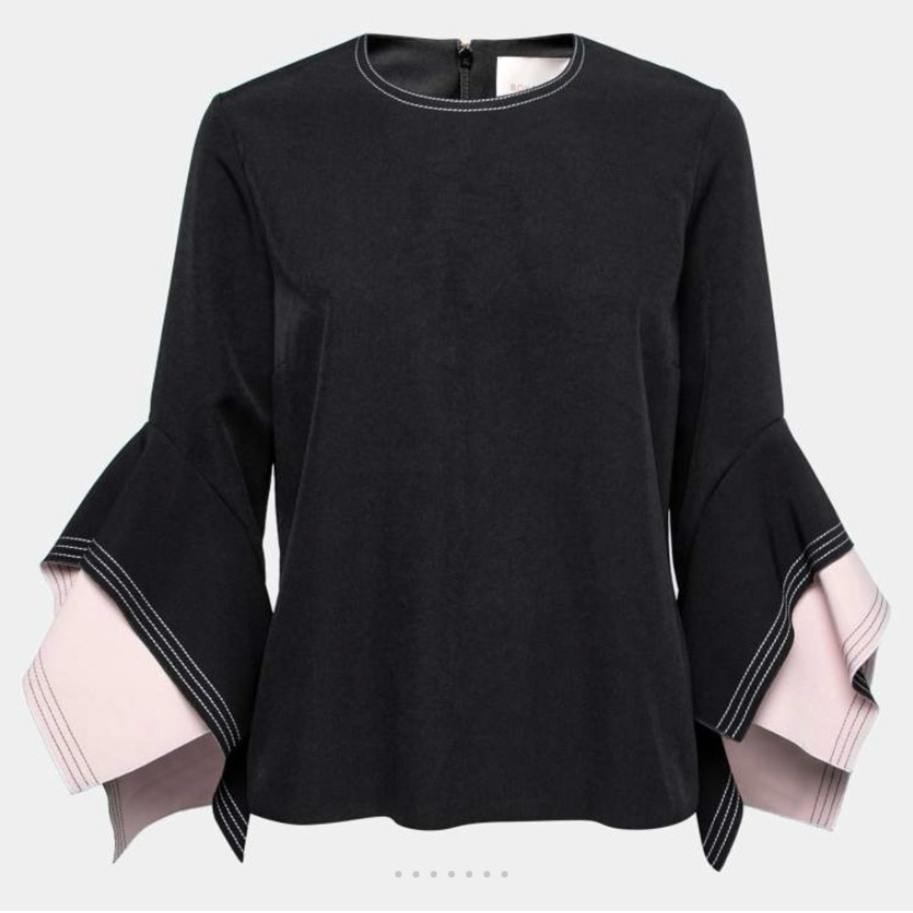 Roksanda Ilincic Black and Pink Ruffled Blouse with Boxy Style